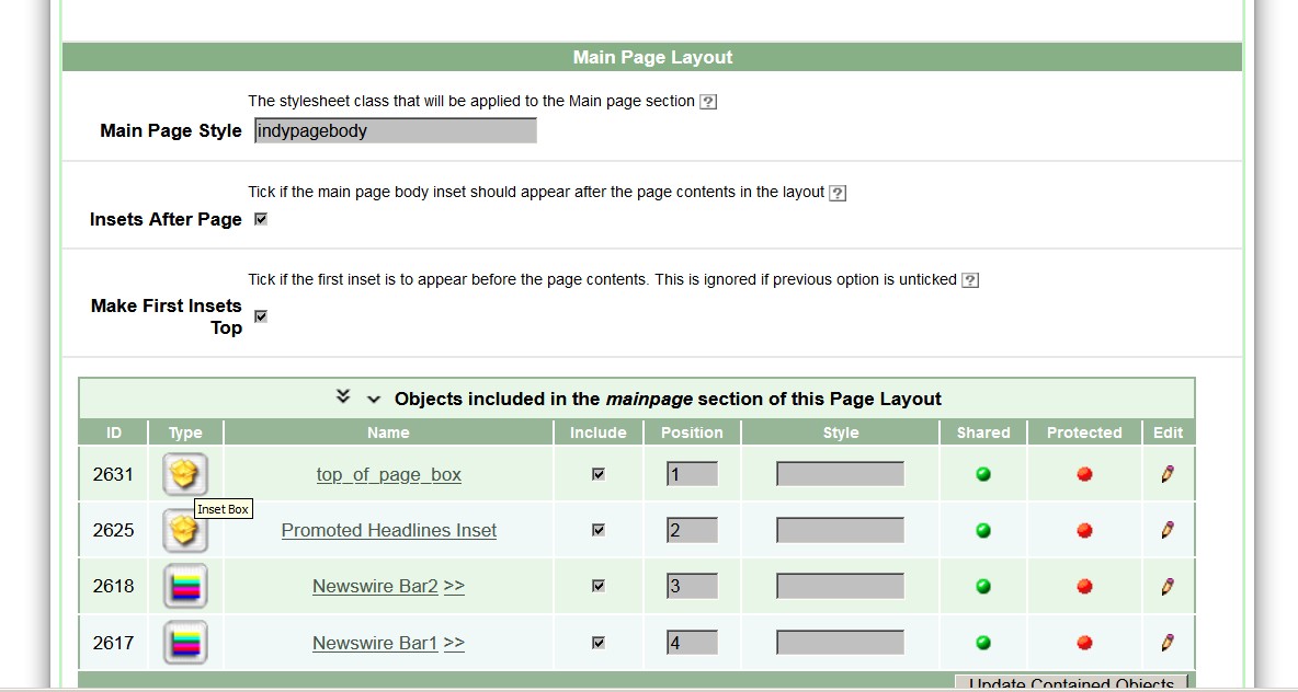 Fig 6.8: Page Layout options for Inset Boxes